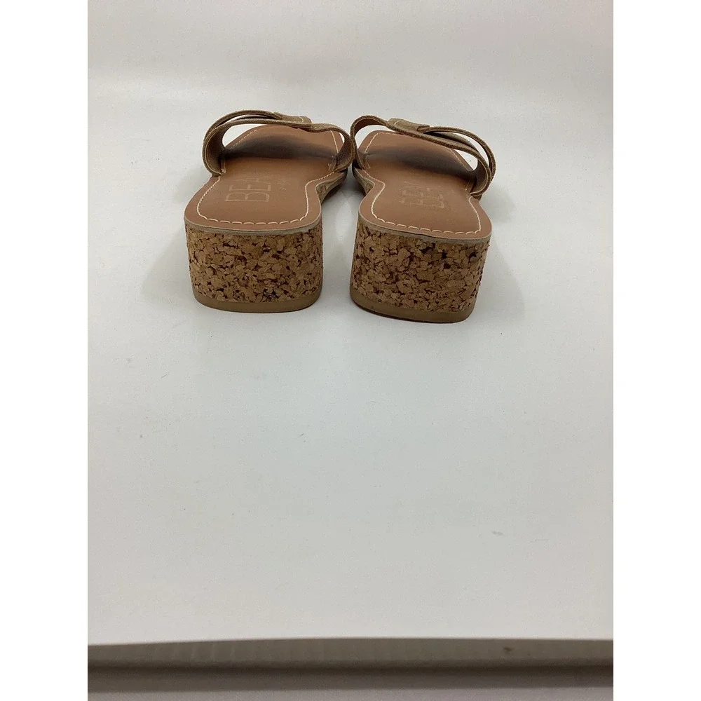 Beach by Matisse Tan Suede Cork Wedge Sandals Square Toe Buckle Slide Womens